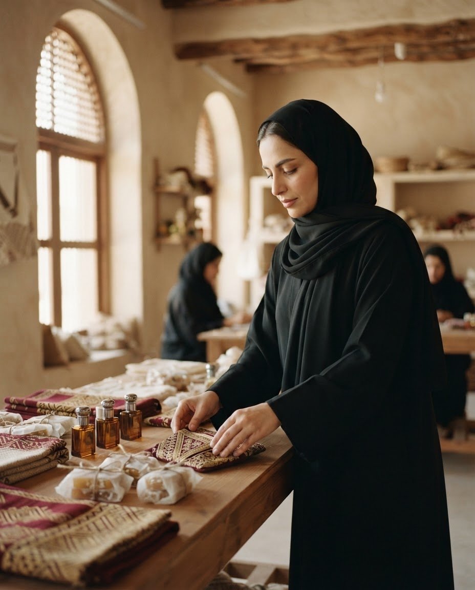 امرأة تعمل في مركز نتاج خير